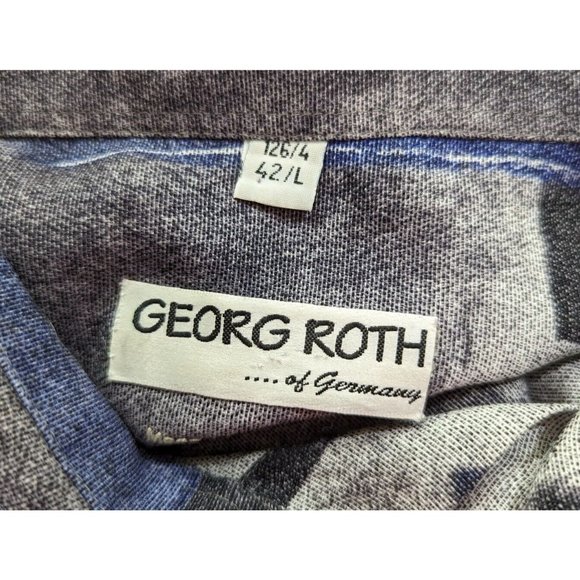 Georg Roth Germany Shirt Blue Gray Retro Print Long Sleeve Men's Size 42 L - Picture 4 of 4